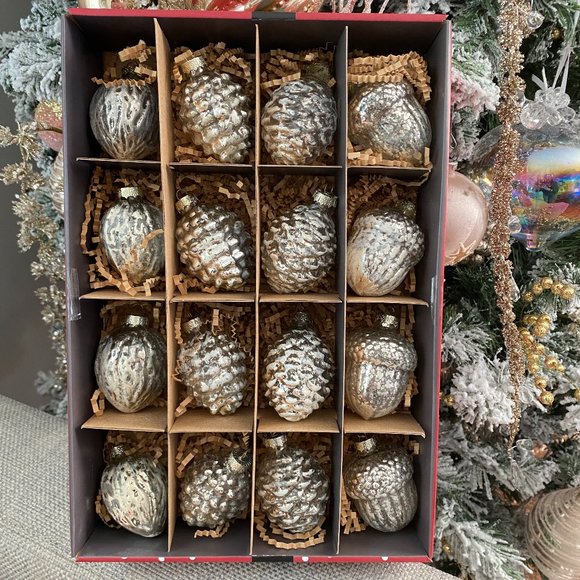 Martha Stewart Other - Martha Stewart Silver MERCURY GLASS PINECONE ACORN Ornaments Set of 16 NEW